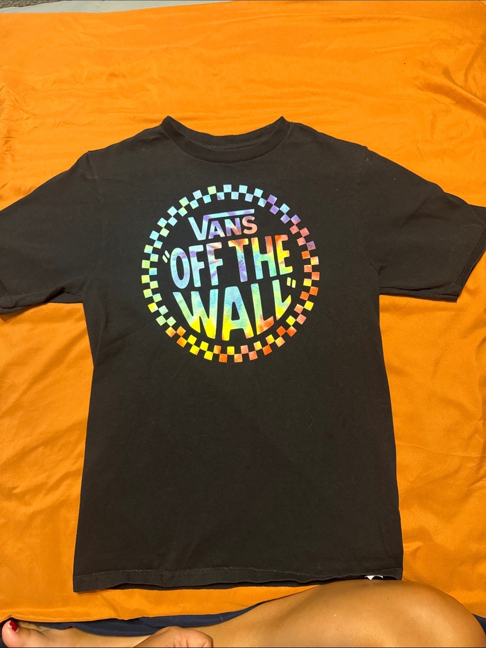 Vans Black Tee with Rainbow 'Off The Wall' Logo